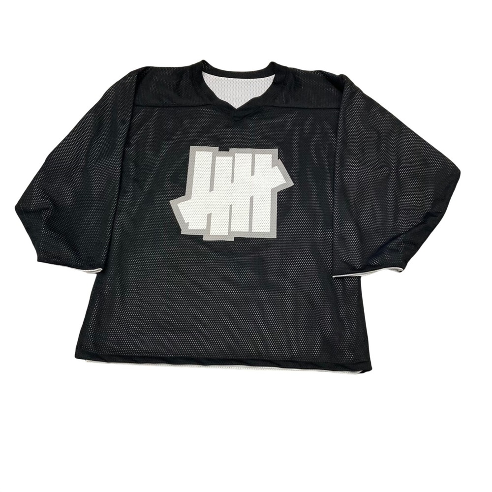 Undefeated Mesh Hockey Jersey Black 5-Strike Logo Athletic Knit Mens L/S Shirt